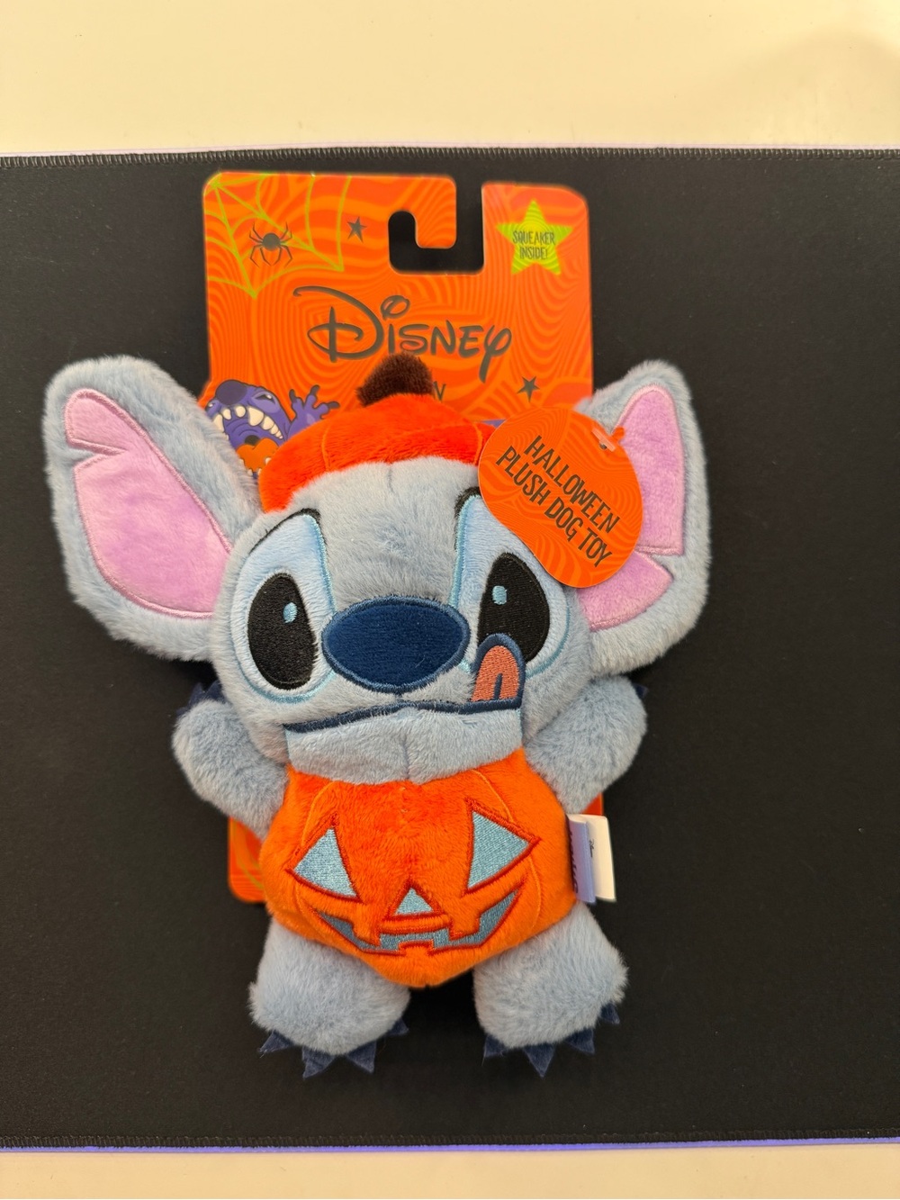 Disney Stitch Halloween Pumpkin Plush Dog Toy Squeaker Jack O Lantern 9" NWT
